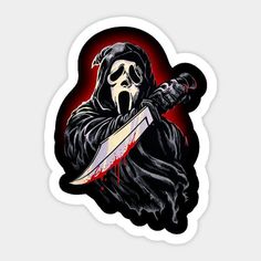 a sticker with a grimy character holding a knife