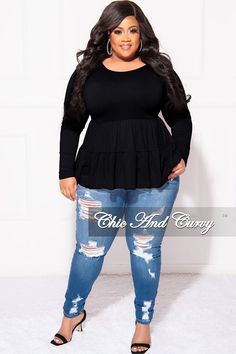 Polyester %: 96Spandex %: 4 Model is wearing 1x Long Sleeve Peplum Top, Chic And Curvy, Curvy Girl Fashion, Plus Size Fashion, Final Sale, Peplum Top, What To Wear, Girl Fashion, Fashion Dresses