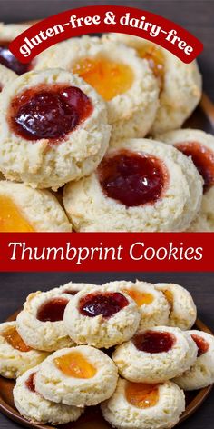 there are several different types of biscuits on the plate and in the middle one is filled with jam