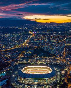 an aerial view of the los angeles chargers stadium at night