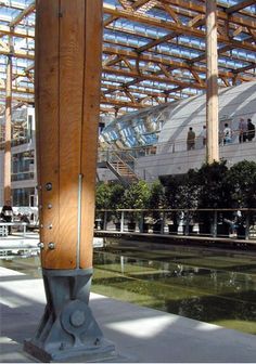 the inside of a building with water in it