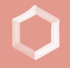 a white hexagonal object on a pink background