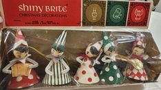 Shiny Brite Pixie Musicians  - New Old Stock. Absolutely fabulous unused unopened Shiny Brite pixie elf Ornaments Retro Christmas Cards, Christmas Window Display, Christmas Ephemera, Primitive Snowmen, Vintage Xmas, Elf Ornaments, Shiny Brite, Coastal Christmas, Christmas Decorations Rustic