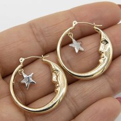 00s Mode, Star Hoop Earrings, Crescent Moon And Star, Moon And Star, Girly Jewelry, Dream Jewelry