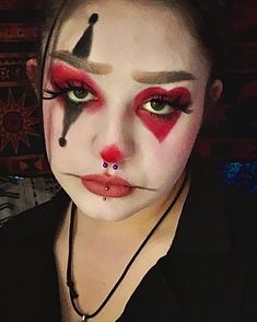 Red And Black Jester Makeup, Clown Makeup Black And Red, Punk Clown Makeup, Clown Makeup Red And Black, Black And Red Clown Makeup, Red And Black Clown Makeup, Clown Makeup Red, Heart Clown Makeup, Circus Clown Makeup