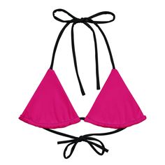 Message direct for custom color combos. Embrace bold beach style with the "Two Tone Fuchsia & Black String Bikini Top," designed to make a fashionable statement while providing the freedom to enjoy summer's best moments. * Flexible and adjustable straps * Soft and stretchy material with UPF 50+ * Sizes up to 6XL * Removable padding for comfort * Multiple ways to tie and style * Color design options for swimwear lining Disclaimer: To make your All-Over Print Recycled String Bikini Top last longer, thoroughly rinse it off after each use and get rid of any chlorine/salt residue. This product is made especially for you as soon as you place an order, which is why it takes us a bit longer to deliver it to you. Making products on demand instead of in bulk helps reduce overproduction, so thank you Pink Construction, Swimsuit Collection, Tropical Getaways, Edgy Look, Beach Style, Black Tie, Upf 50, Neon Pink, Women Swimsuits