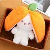 a small stuffed animal in a box with a carrot on it's head and an orange hat on top