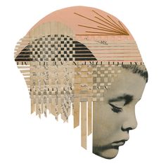 a woman's head is made up of different types of paper and wood strips