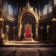 a throne in the middle of a large room