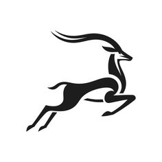 an abstract black and white silhouette of a running deer or antelope on a white background