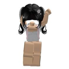 a lego girl with black hair is holding her arms in the air and looking down