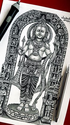 #ayodhyarammandir #ram Drawing Ideas Indian Art, Ram Lala Ayodhya Drawing, Drawing Of Indian Culture, Sri Ram Drawing Sketch, Ram Lala Drawing Sketch, Shri Ram Mandala Art, Ram Lalla Sketch, Rama Mandala Art, God Ram Drawing