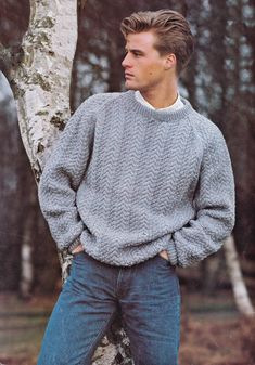 PLEASE NOTE PATTERNS ARE IN ENGLISH ONLY  Mens Smart Cabled Sweater with Raglan Sleeves and Round Neck Lovely sweater is knitted in blackberry stitch and cables with a 4 row repeat pattern This is an easy fitting sweater Sizes 34 to 44 inch chest  (86 to 112 cm) Knitted in Double Knitting / 8 Ply / Light Worsted This listing is for the digital pattern only, not the physical item shown in the photos nor a hard copy of the pattern. The pdf will be available for download as soon as your payment is Mens Sweater Knitting Pattern, Look 80s, Aran Knit, Sweater Knitting Pattern, Jumper Patterns, Aran Sweater, Guys Clothing Styles, Mens Sweater