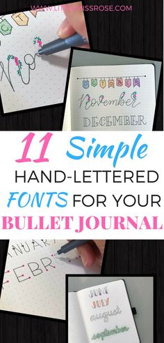 Find out how to create these simple hand-lettering fonts for headings in your bullet journal.  Read this tutorial here! Journal Simple, Hand Lettering Fonts, Bullet Journal Spread, Journal Layout, Journal Doodles