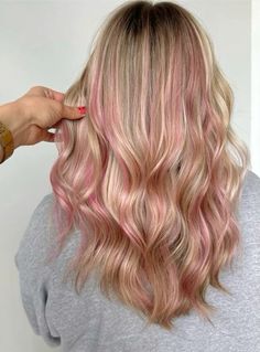 Long Hair With Pink Highlights, Blonde And Pink Underneath Hair, Blonde Hair With Pink Babylights, Pink With Blonde Highlights, Light Blonde Hair With Pink Highlights, Ash Blonde And Pink Hair, Blond And Pink Highlights, Baby Pink Hair Highlights