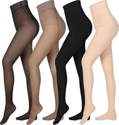 Amazon.com: Foaincore 4 Pairs Fleece Lined Tights Women Fleece Lined Leggings Translucent Winter Sheer Tights Warm Pantyhose for Women(200g,300g,Pantyhose,Brown, Black, Nude) : Clothing, Shoes & Jewelry Translucent Leggings, Translucent Tights, Compression Pantyhose, Fleece Lined Tights, Lined Tights, Leggings Winter, Winter Tights, Fleece Lined Leggings, Thermal Tights