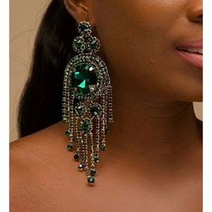 Indulge In Luxury With Our Big Crystal Tassel Elegant Earrings. These Elegant Earrings Feature Stunning Crystals And A Long, 5-Inch Design That Will Add A Touch Of Sophistication To Any Outfit. Made Of High-Quality Copper, These Earrings Are A Must-Have For Any Fashion-Forward Individual. Silver Tassel Dangle Earrings For Party, Silver Dangle Tassel Earrings For Party, Silver Crystal Dangle Tassel Earrings, Green Tassel Earrings For Party, Crystal Tassel Drop Earrings For Gifts, Crystal Tassel Drop Earrings As Gift, Green Crystal Chandelier Earrings For Party, Green Dangle Chandelier Earrings, Green Metal Chandelier Earrings