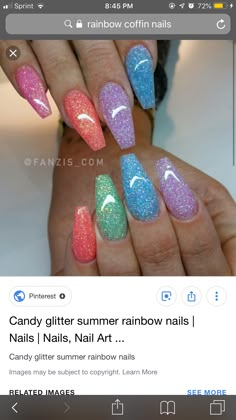 Glitter Rainbow Nails, Summer Rainbow Nails, Candy Nails, Summer Candy, Glitter Rainbow, Colorful Nails, Sparkle Nails, Nails Summer