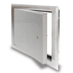 an open door on the side of a white wall mounted cabinet with two keys in it