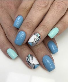 Blue Green Nail Art Designs, Turquoise And White Nails Designs, White Nails With Teal Design, Teal And White Nail Ideas, Agua Blue Nails, Multicoloured Nails, Bright Nail Art, Quick Nail Art, Art Deco Nails