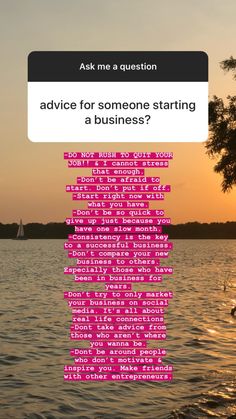 a pink and black photo with the words advice for someone starting a business? on it