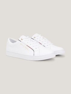 Tommy Signature Leather Sneaker | Tommy Hilfiger Sneaker Tommy, Tommy Hilfiger White Sneakers, Women's Shoes Accessories, White Sneakers Women, Sneakers Women, Latest Sneakers, Tommy Hilfiger Women, White Sneakers, Red White And Blue