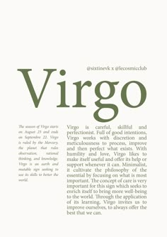 an image of the word virgo written in green on a white background with text below it