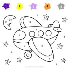 a coloring page with an airplane and stars