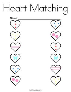 the heart matching game for kids to learn how to read and draw hearts in different colors