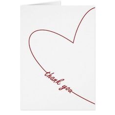 a thank card with a heart and the words thank you written in red on it