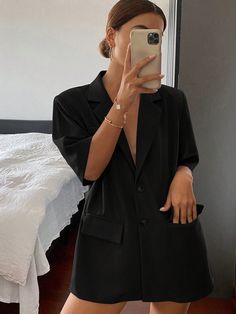 Women Casual Solid Color Short Sleeve Blazer Black Casual  Short Sleeve Polyester Plain Regular Non-Stretch  Women Clothing, size features are:Bust: ,Length: ,Sleeve Length: Blazer Casual, Color Shorts, Costume Halloween, Black Blazers, Inspiration Mode, Blazers For Women, Suits For Women, Casual Shorts, Casual Women