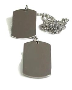 2 SILVER COLOR STAINLESS STEEL DOG TAG PENDANT NECKLACE MILITARY STYLE BRAND NEW SILVER TONE COLOR, METAL DOG TAGS MILITARY STYLE STAINLESS STEEL 1.6MM THICK, SO LIGHTER MILITARY THAN MY HEAVY DUTY ONES:) BOTH SIDES HIGH POLISH 30" & 6"BALL CHAIN APPROX 29 X 50 MM- SO 2" X 1" THESE ARE MY BEAUTIUL TAGS BLANK OR ENGRAVED YOU WILL ABSOLUTELY LOVE THEM, I GUARANTEE SEND IN MESSAGE WHAT YOU WOULD LIKE ON YOUR TAG OR LEAVE BLANK/SAME PRICE/TEXT ONLY IF YOU WOULD LIKE THE ENGRAVING LEFT MARGIN LAN Military Necklace, Dog Tags Military, Dog Tag Pendant, Military Style, Dog Tag, Ball Chain, Military Fashion, Dog Tags, Dog Tag Necklace