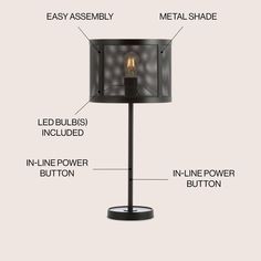 the parts of a table lamp that are labeled in english and spanish, including instructions on how to use it