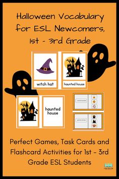 halloween themed cards with the words perfect games, task cards and flashcards for 1st - 3rd grade students