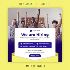 an image of a web page with people raising their hands and the words we are hiring