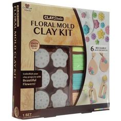 the clay studio floral mold clay kit is packaged in a cardboard box and ready to be used