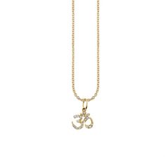 Small Yellow-Gold & Diamond Om Charm Necklace - Necklaces - Jewelry - Sydney Evan Elephant Anklet, Gold Fringe Necklace, Om Necklace, Saturn Necklace, Om Charm, Starburst Necklace, Gold Starburst, Daisy Studs, Face Necklace