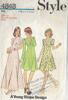 two women in dresses are walking together on the cover of a sewing pattern for a young shape design