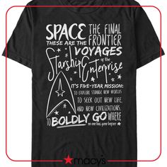 in stock Black Fan Apparel T-shirt With Lettering, Black T-shirt With Lettering For Fan Merchandise, Black T-shirt With Lettering For Fans, Kirk Spock, Star Trek Shirt, James T Kirk, The Final Frontier, Usa Print, Spock