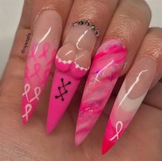 nails nation Pink Breast Awareness Nails, Breast Awareness Nails, Long Length Nails, Camouflage Nails, Length Nails, Check Yourself, Romantic Nails, Pink Nail Designs, Dip Powder Nails