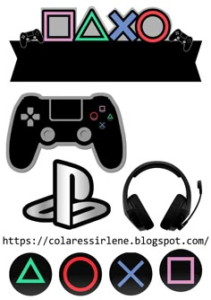 a video game controller and headphones with different colors on it, including the logo for playstation