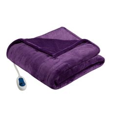 a purple blanket with a cord attached to it