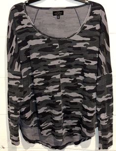 Lucky Brand Women's Thermal Top Gray Camouflage Dropped Hem Long Sleeve Size XL