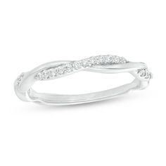 a white gold ring with diamonds on the sides and an intertwined design in the middle