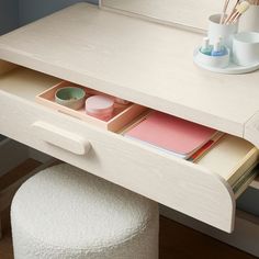 the drawers are open and ready to be used as desk organizer for small items,