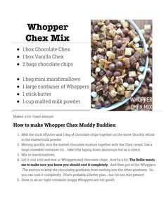 a recipe for chocolate chip mix in a bowl with instructions on how to make it