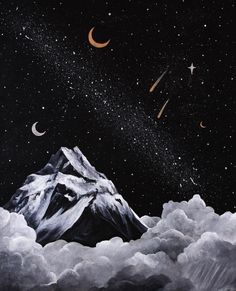 ѕтαяѕ. ιиѕтα| @ameyasrealm Above The Clouds, Mountain Paintings, Wallpaper Wallpaper, The Clouds, Phone Wallpapers, Print Shirt, Abstract Print, Night Sky, Cosmos