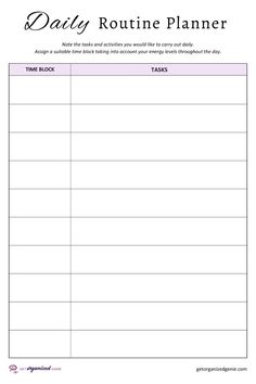 the daily routine planner is shown in this printable version, which includes tasks to help you