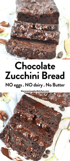 chocolate zucchini bread with no eggs, no dairy and no butter on top