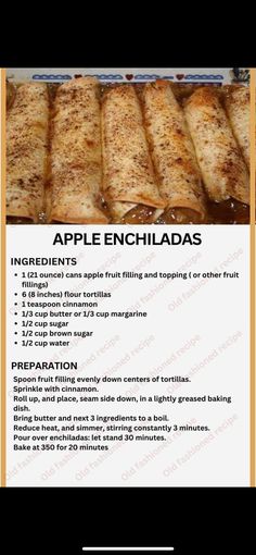 the instructions for apple enchiladas